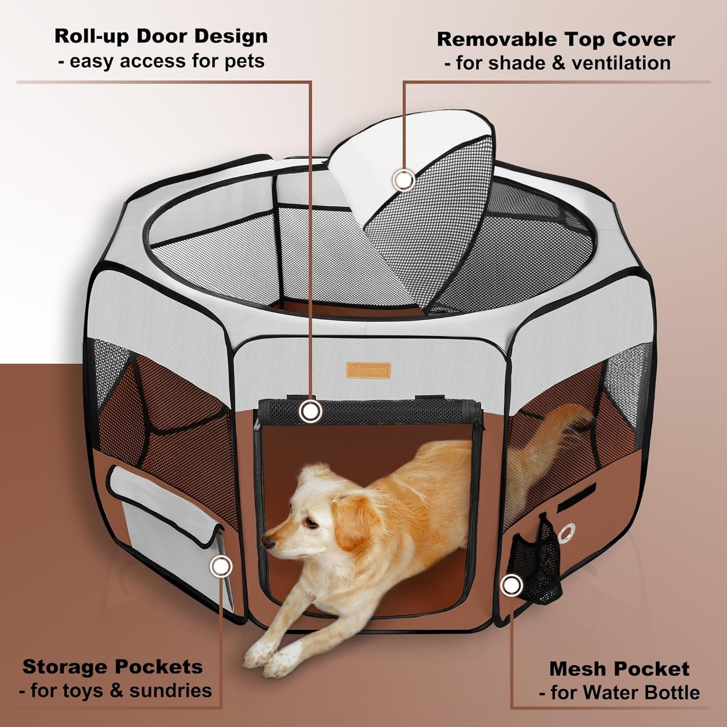 Dog Playpen, Portable Pet Play Pen for Cat, Puppies, Rabbits, Chickens, Foldable Large-Capacity Pet Tent for Indoor/Outdoor Travel Camping (Size XL Without Carry Bag)