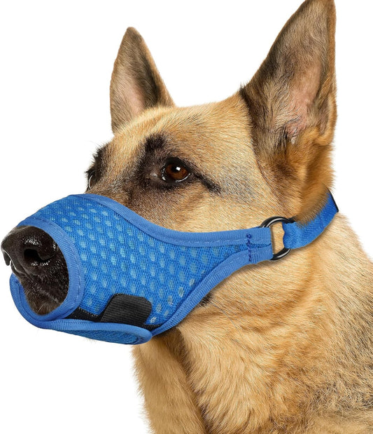 LUCKYPAW Dog Muzzle, Soft Muzzles for Large Medium Small Dogs to Prevent Biting Chewing with Ring and Adjustable Strap for Vet Visit Training (Blue, S)