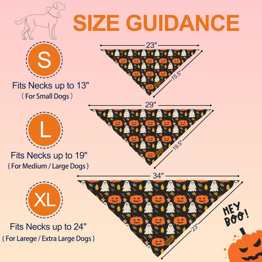 Halloween Dog Bandanas - 2 Pack Fall Dog Bibs | Reversible Pumpkin and Ghost Pet Scarf for Boys and Girls | Premium Durable Fabric | Orange Dog Bandana for Large and Extra Large Dogs (X-Large)