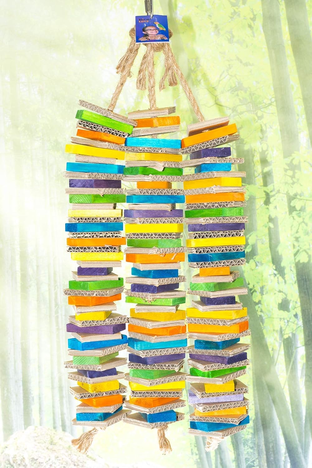 Birds LOVE Chew-Tastic Triple Tower of Shredded Fun Colorful Safe Lots of Wood to Chew - Large Bird Cage Toy for African Greys, Amazons, Eclectus, Cockatoos, Macaws and Similar Sized Birds