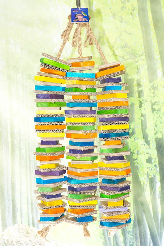 Birds LOVE Chew-Tastic Triple Tower of Shredded Fun Colorful Safe Lots of Wood to Chew - Large Bird Cage Toy for African Greys, Amazons, Eclectus, Cockatoos, Macaws and Similar Sized Birds