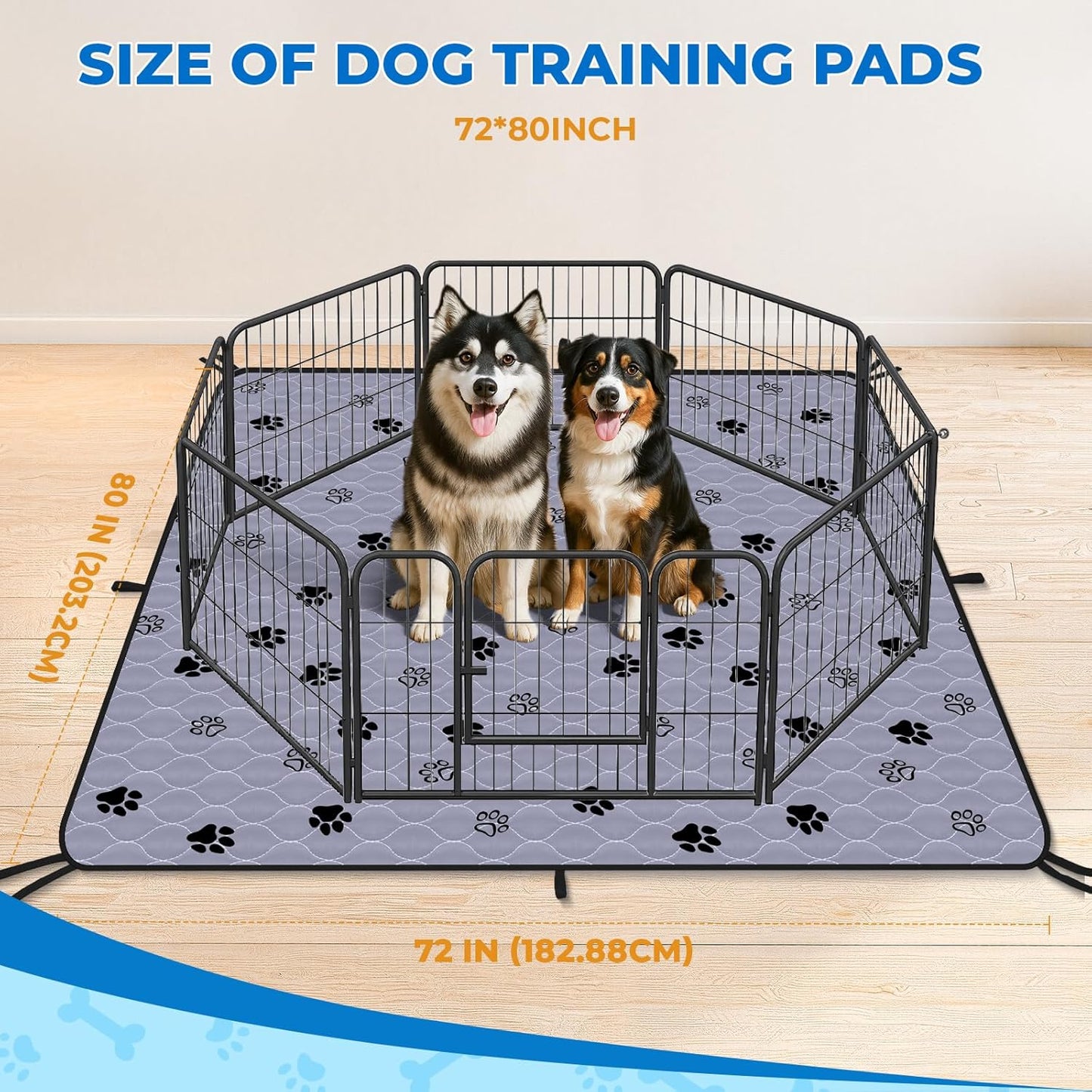 Fostanfly Washable Dog Pee Pads Extra Large 72''x80''-2 Pack Instant Absorb Training Pads, Non-Slip Pet Playpen Mat Waterproof Reusable Floor Mat for Puppy/Senior Dog, Housebreaking & Incontinence