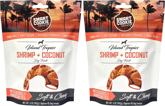 Smart Cookie All Natural Soft Dog Treats - Shrimp & Coconut - Healthy Dog Treats for Allergies, Sensitive Stomachs - Chewy, Grain Free, Human-Grade, Made in The USA - 5oz Bag, 2 Pack