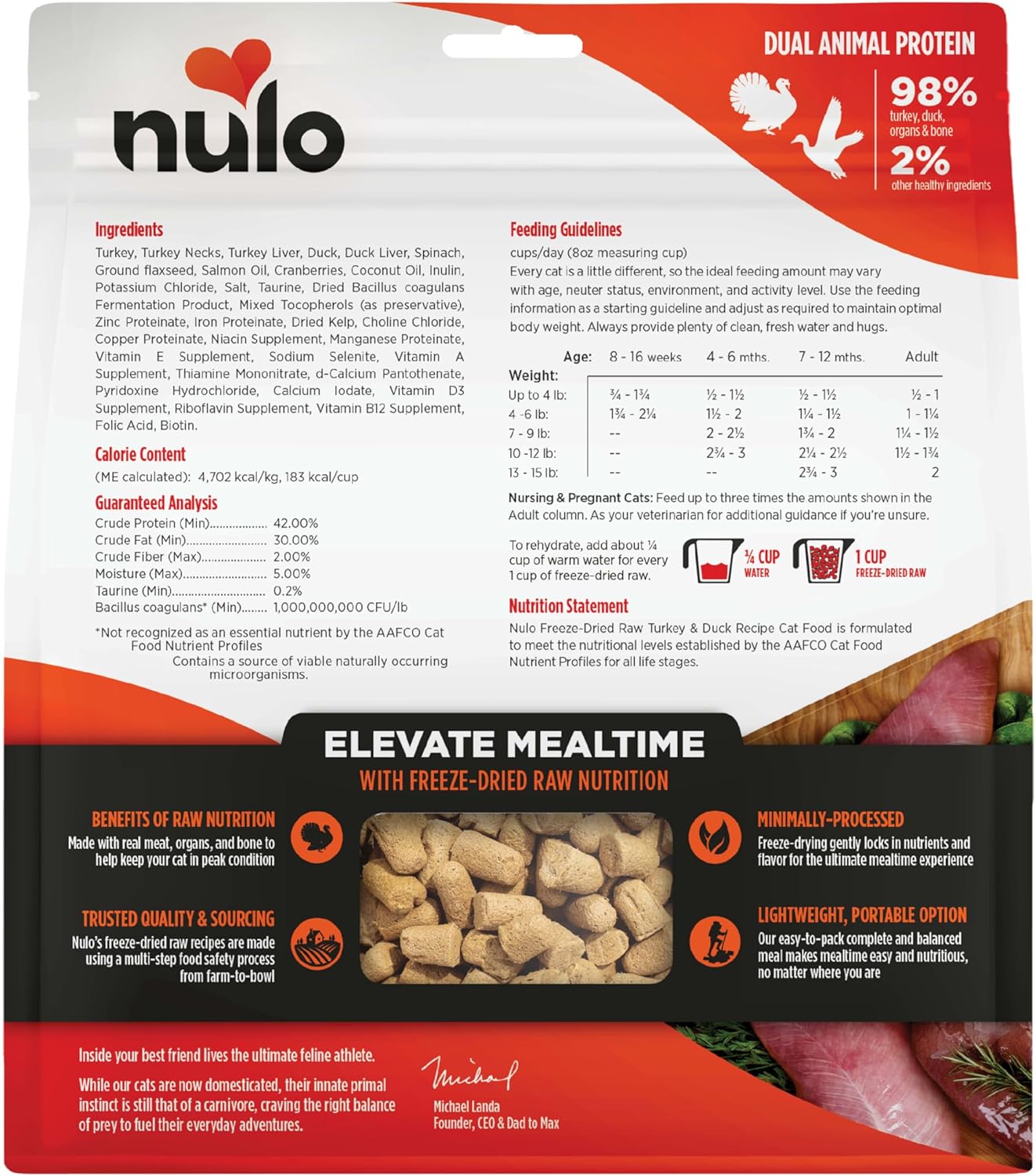 Nulo Freestyle Freeze-Dried Raw, Ultra-Rich Grain-Free Dry Cat Food for All Breeds and Life Stages with BC30 Probiotic for Digestive and Immune Health, Turkey & Duck, 16 Ounce