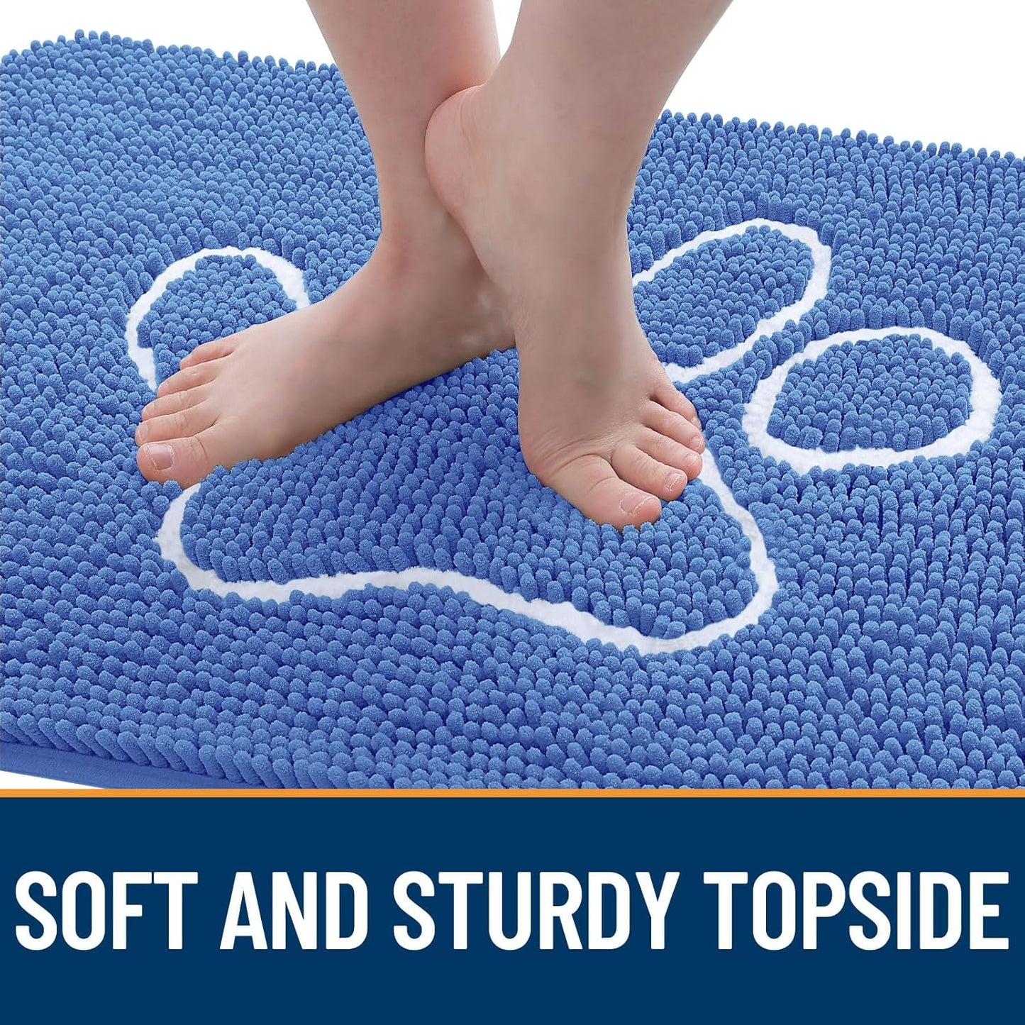 OLANLY Door Mat for Muddy Dog Paws 36x24, Absorbent Chenille Mud Doormat with Paw Print Design, Non-Slip Washable Doormat for Indoor Entryway, Quick-Dry Pet Bed Mats for Dirty Dogs, Cornflower Blue