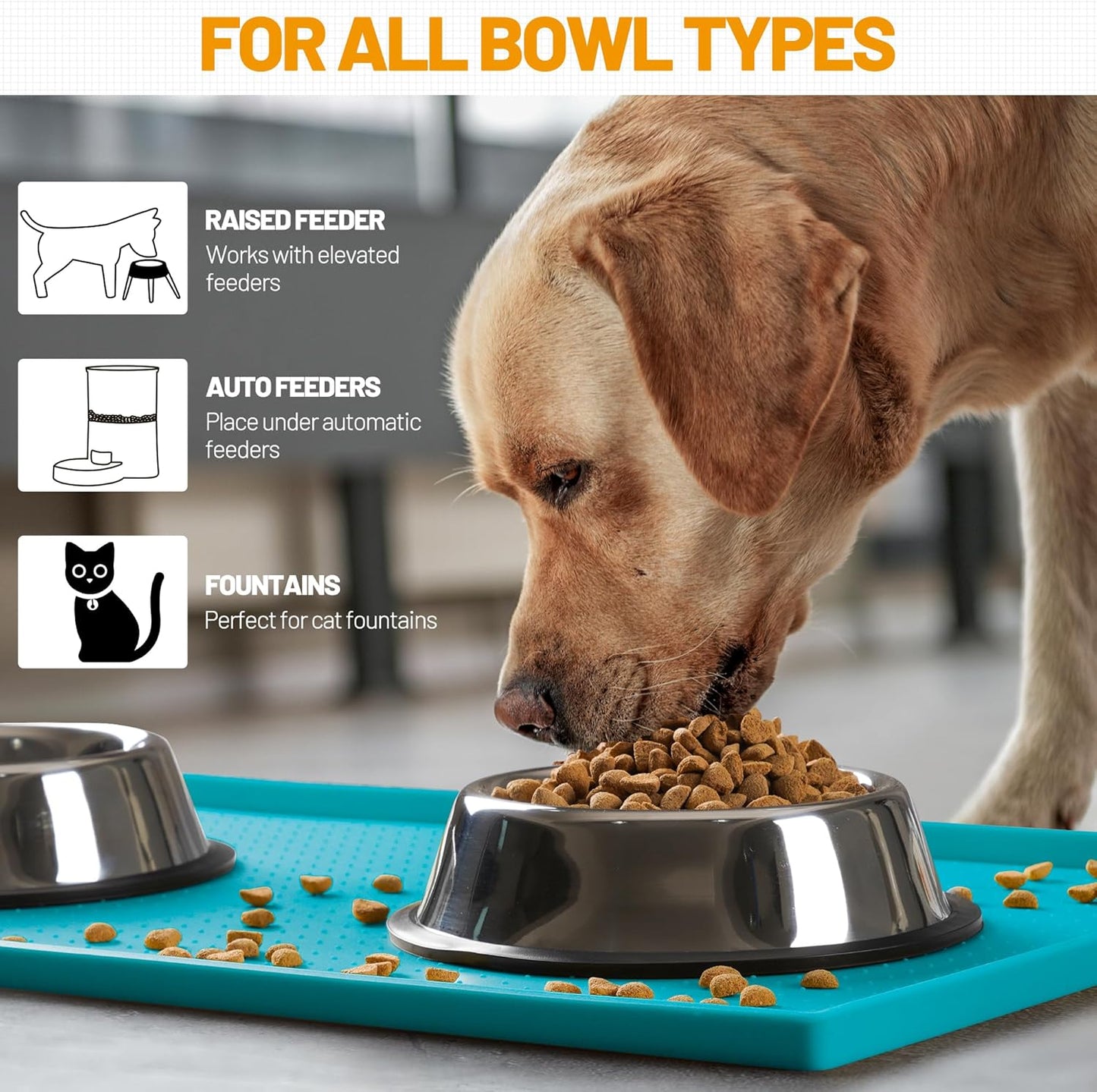 Hubulk Dog Feeding Mat,100% Waterproof Food Grade Silicone Pet Food and Water Bowl Placemat,Dishwasher, High Raised Edge to Prevent Spills,Nonslip Tray to Stop Messes on Floor（28"x18"x0.8", Green）