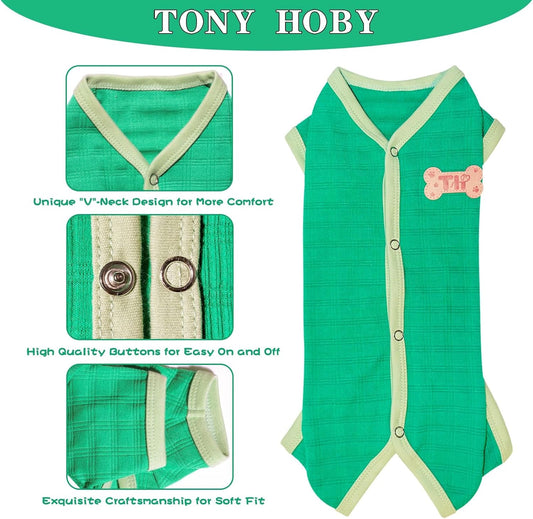 TONY HOBY Dog Pajamas, Dog Recovery Suit After Surgery, Soft Dogs Dogs Jumpsuit Shirts for Small Medium Dogs (Green, Boy, S)