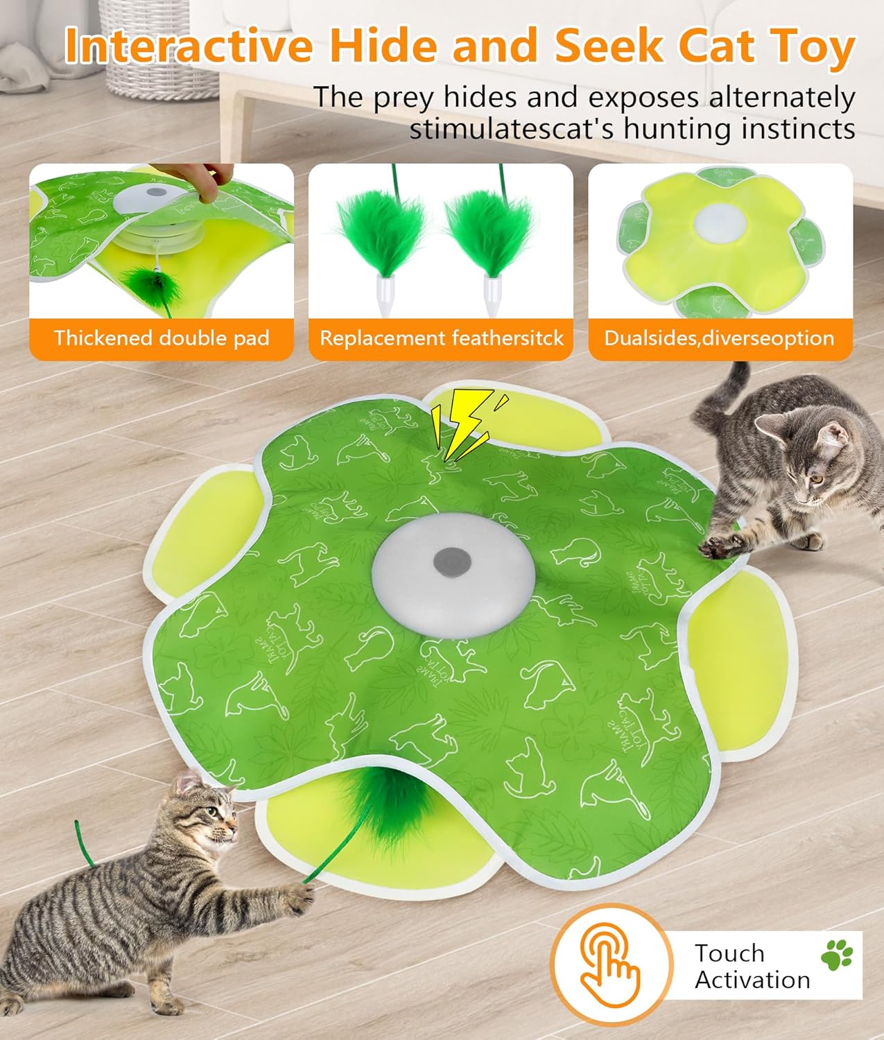 Interactive Cat Toy, Rechargeable Cat Toys for Bored Indoor Adult Cats, Hide and Seek Cat Toy with Motion Activated, Feather Toys, Chirping, Exercise Toys for Indoor Bored Adult Cats