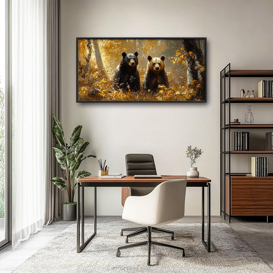 Large Forest Bear Wall Art for Living Room, Black Bear Autumn Canvas Oversized Wall Decor, Wildlife Framed Pictures Painting Print Artwork for Bedroom Office 60L" x 30W"