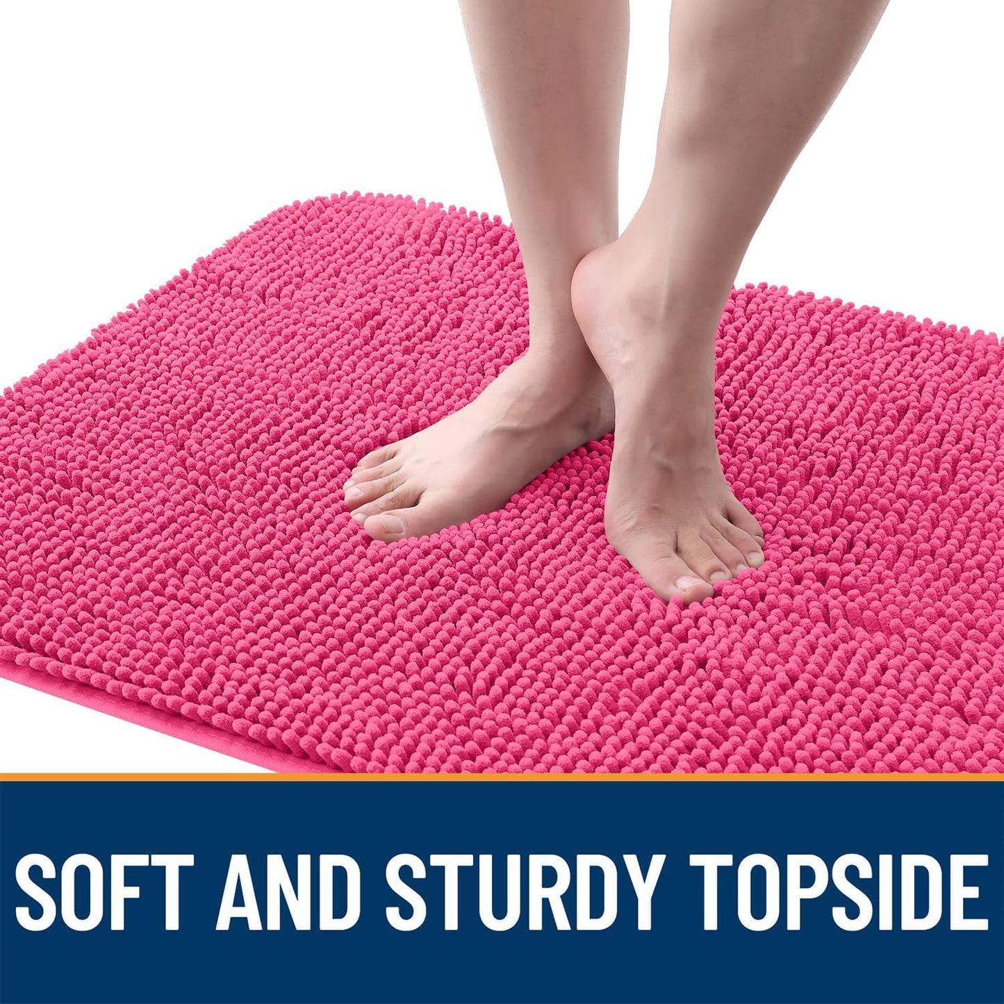 OLANLY Dog Door Mat for Muddy Paws 59x24, Absorbs Moisture and Dirt, Absorbent Non-Slip Washable Doormat, Quick Dry Chenille Mud Mat for Dogs, Entry Indoor Entryway Carpet for Inside Floor, Hot Pink