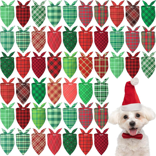 Abbylike 50 Pieces Christmas Plaid Dog Bandanas Bulk Xmas Bandanas for Dogs Triangle Kerchief Bibs Scarf Set for Christmas Pet Costume Accessories Decoration (19.7 x 13.8 x 13.8)