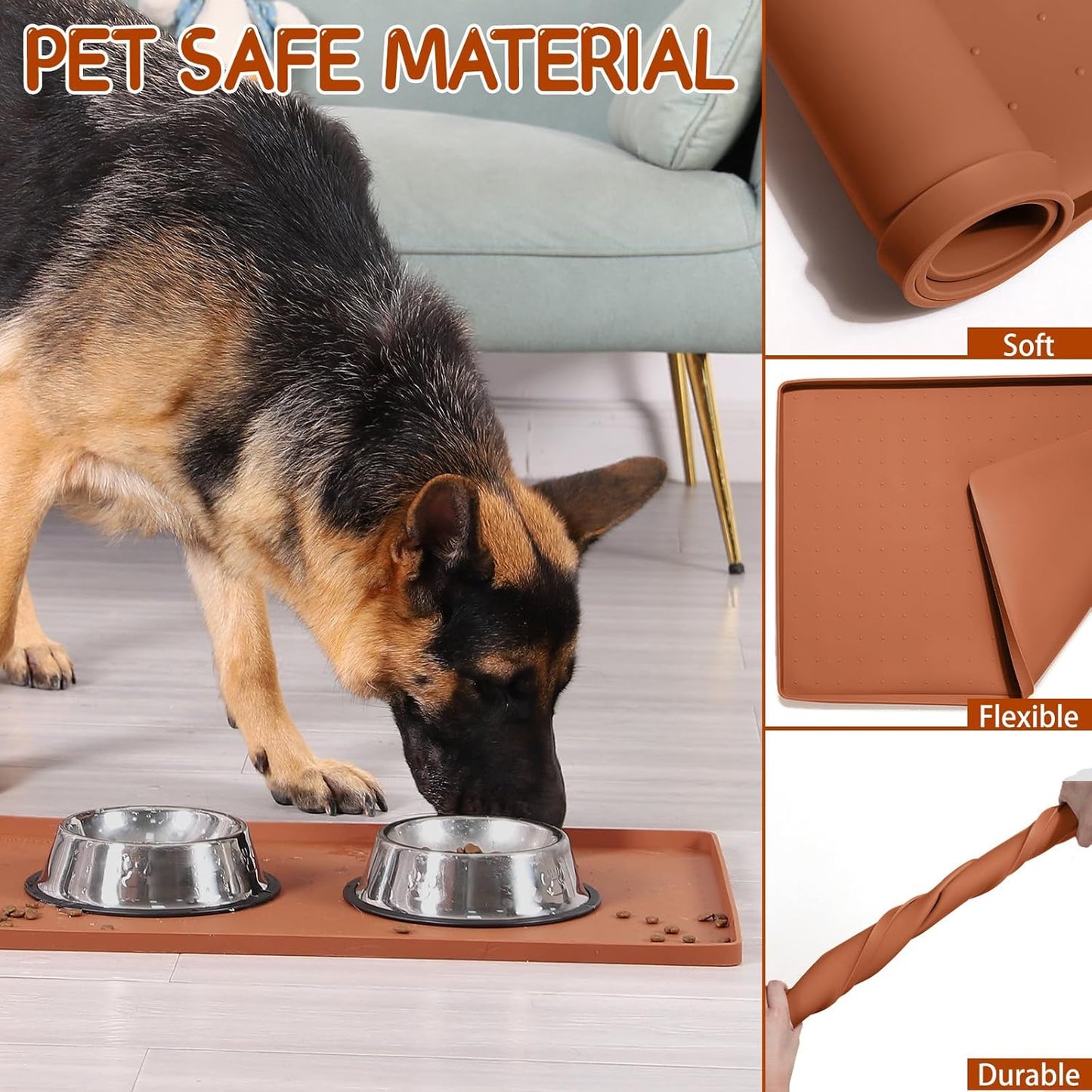 MateeyLife Silicone Cat & Dog Food Mat for Floors Waterproof, Anti-Slip Dog Bowl Mats for Food and Water, Pet Feeding Mats with Lip to Prevent Spills, Pet Placemat for Messy Drinkers to Protect Floors