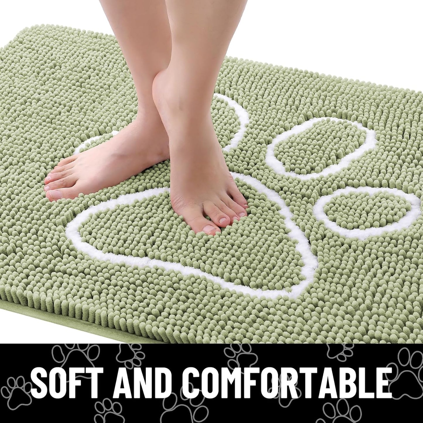 Smiry Dog Door Mat for Muddy Paws, Absorbent Dirt Trapper Non Slip Quick Dry Washable Chenille Mat for Mud Dogs, Entry Rug for Indoor and Outdoor (48x30 Inches, Sage Green)