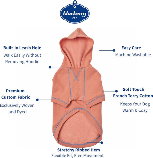 Blueberry Pet Essentials Dog Hoodie – 10 inch, Cotton‑Blend Sweatshirt with Hood, Coral, Machine‑Washable Small‑Dog Jersey