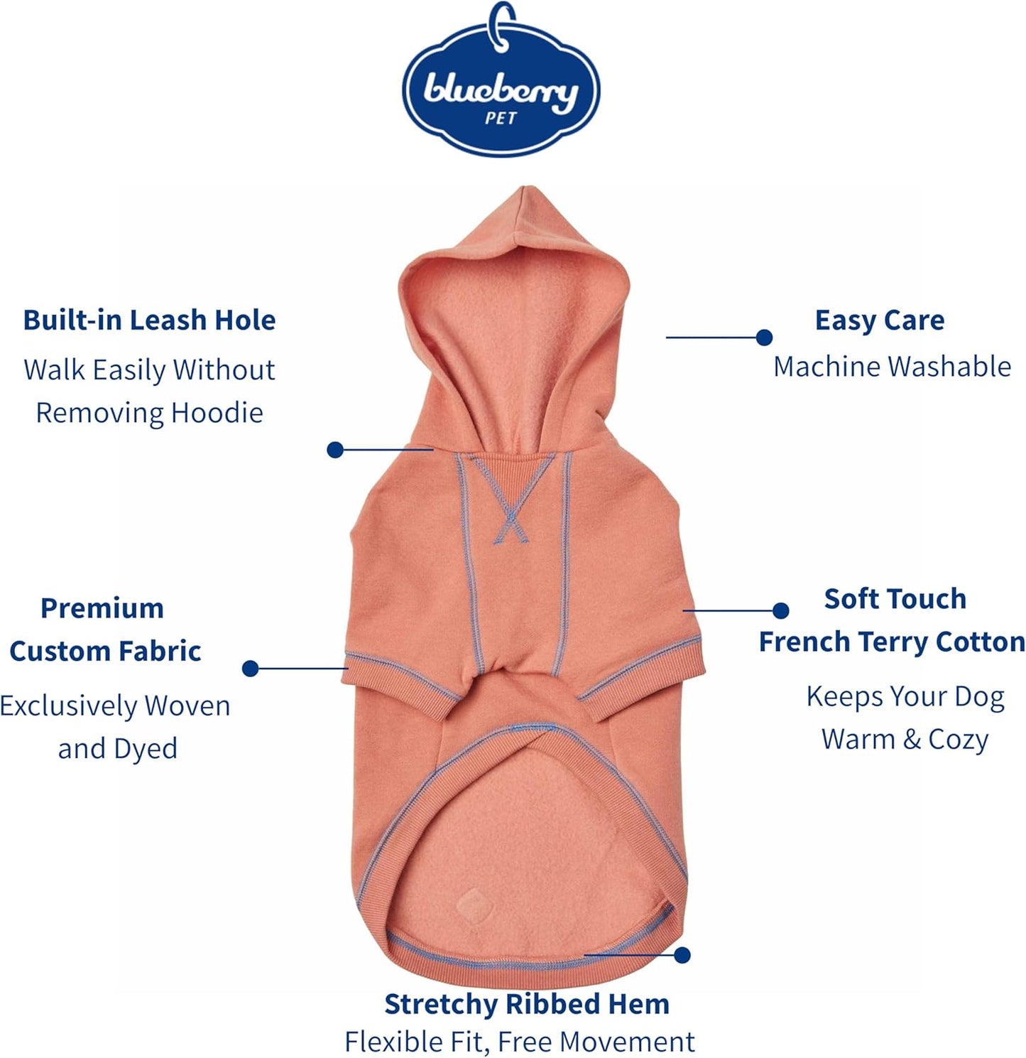 Blueberry Pet Essentials Dog Hoodie – 24 inch, Cotton‑Blend Sweatshirt with Hood, Coral, Machine‑Washable Small‑Dog Jersey