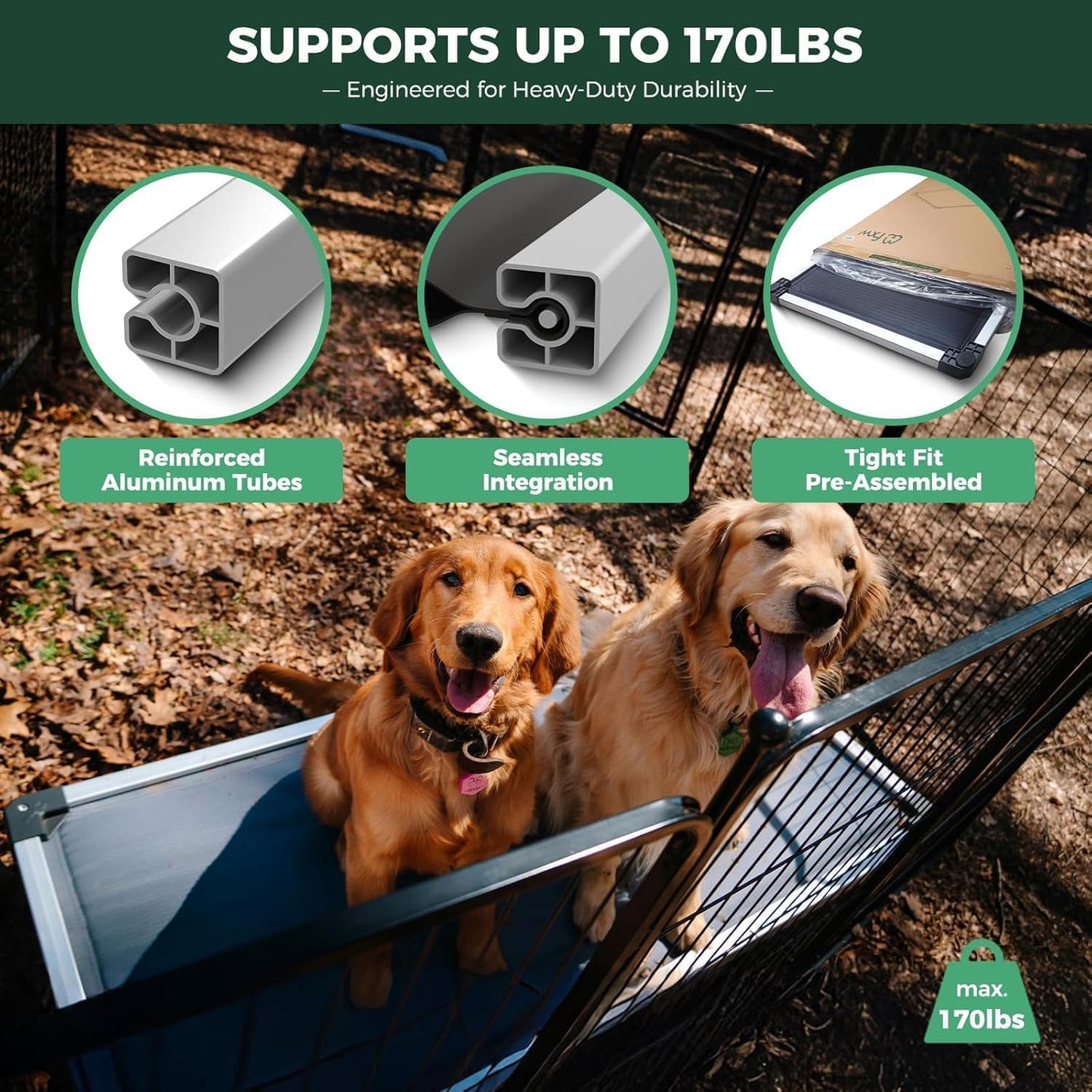 FXW TitanNest Chew-Proof Elevated Dog Bed, Raised Cot for Indoor/Outdoor/Camping Use, Durable & Washable Padded Pet Bed for Large Dogs, 47.0" L x 29.0" W x 7.3" H, Black