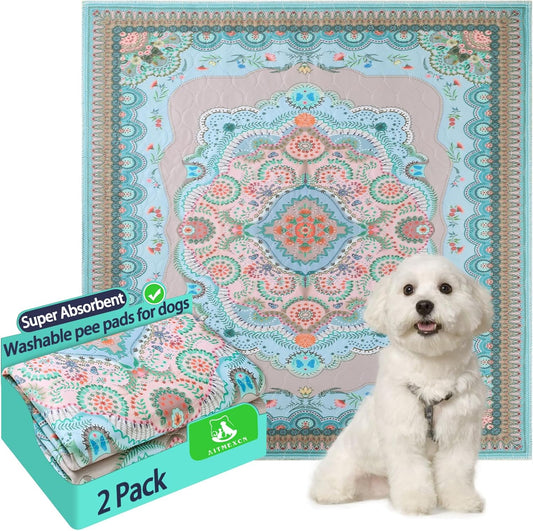 Washable Pee Pads for Dogs, 24"x24" 2 Pack Reusable Puppy Pads Pet Training Pads, Super Absorbent, 100% Waterproof Dog Pee Pads, Whelping, Housebreaking, Incontinence, for Playpen