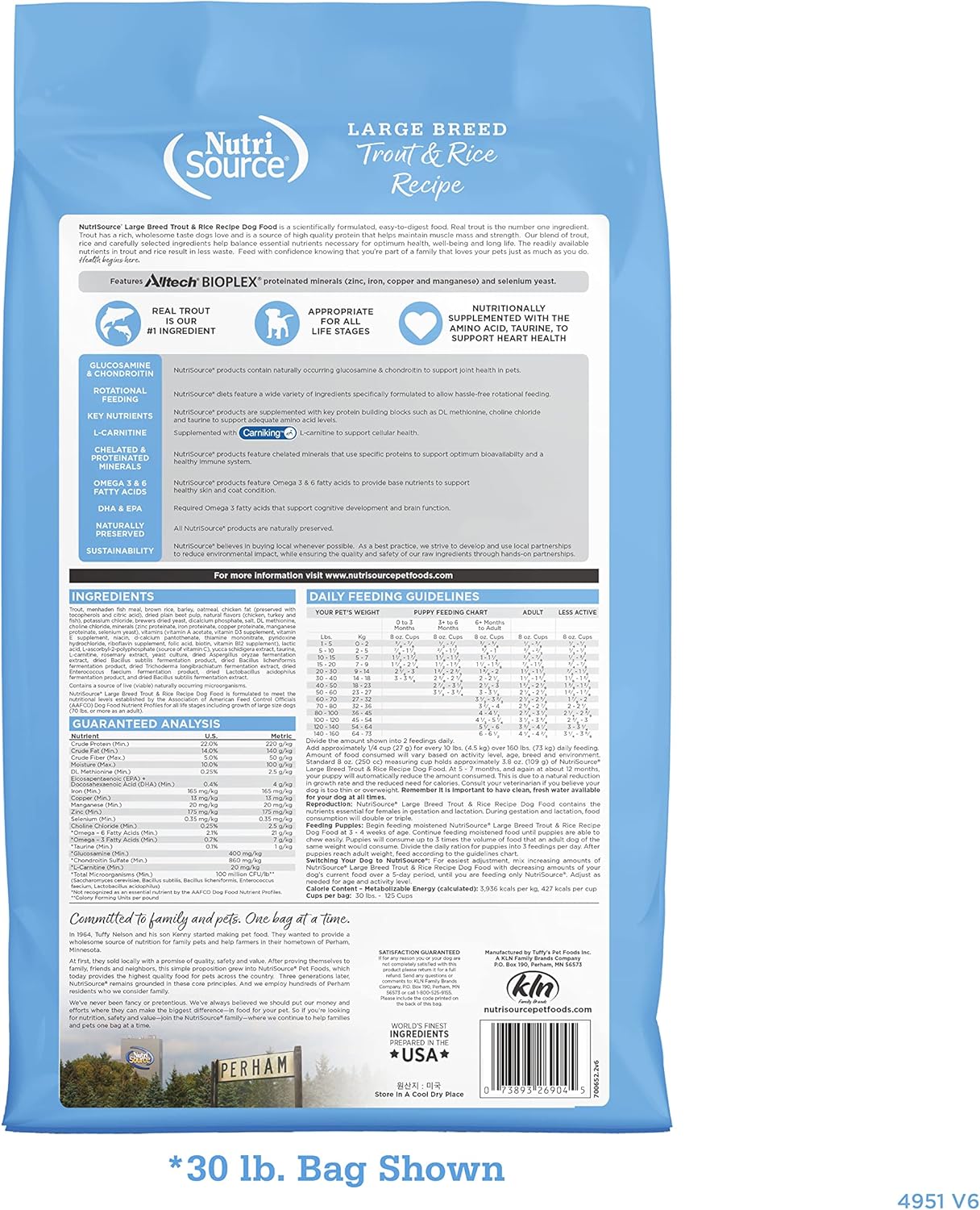 NutriSource Dog Food, Made with Trout and Rice, Large Breed, with Wholesome Grains, 30LB, Dry Dog Food