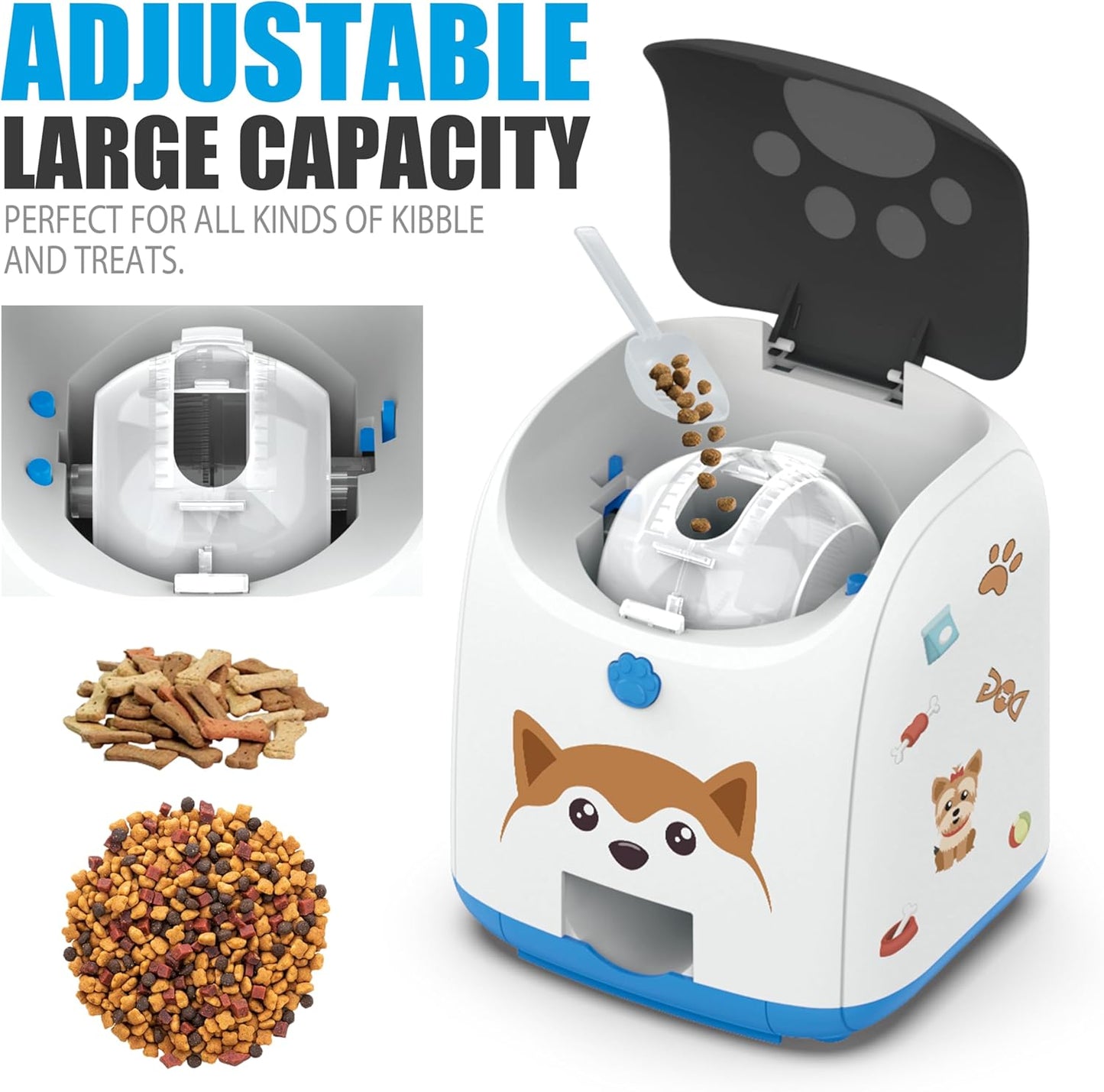 Dog Puzzle Feeder Toy, Automatic Dogs Treat Dispenser,Interactive IQ Training, Dog Slow Feeder,Remote Button Treat Dispenser,All Breeds,Large Capacity with Light (Blue)