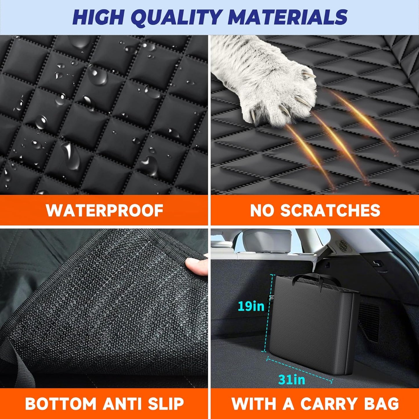 Dog Back Seat Extender for Truck, Hard Bottom Dog Car Seat Cover-Strong Support Waterproof Scratch-Proof Pet Hammock for Full Size F150/RAM1500/Silverado Crew Cab Pickup, Black