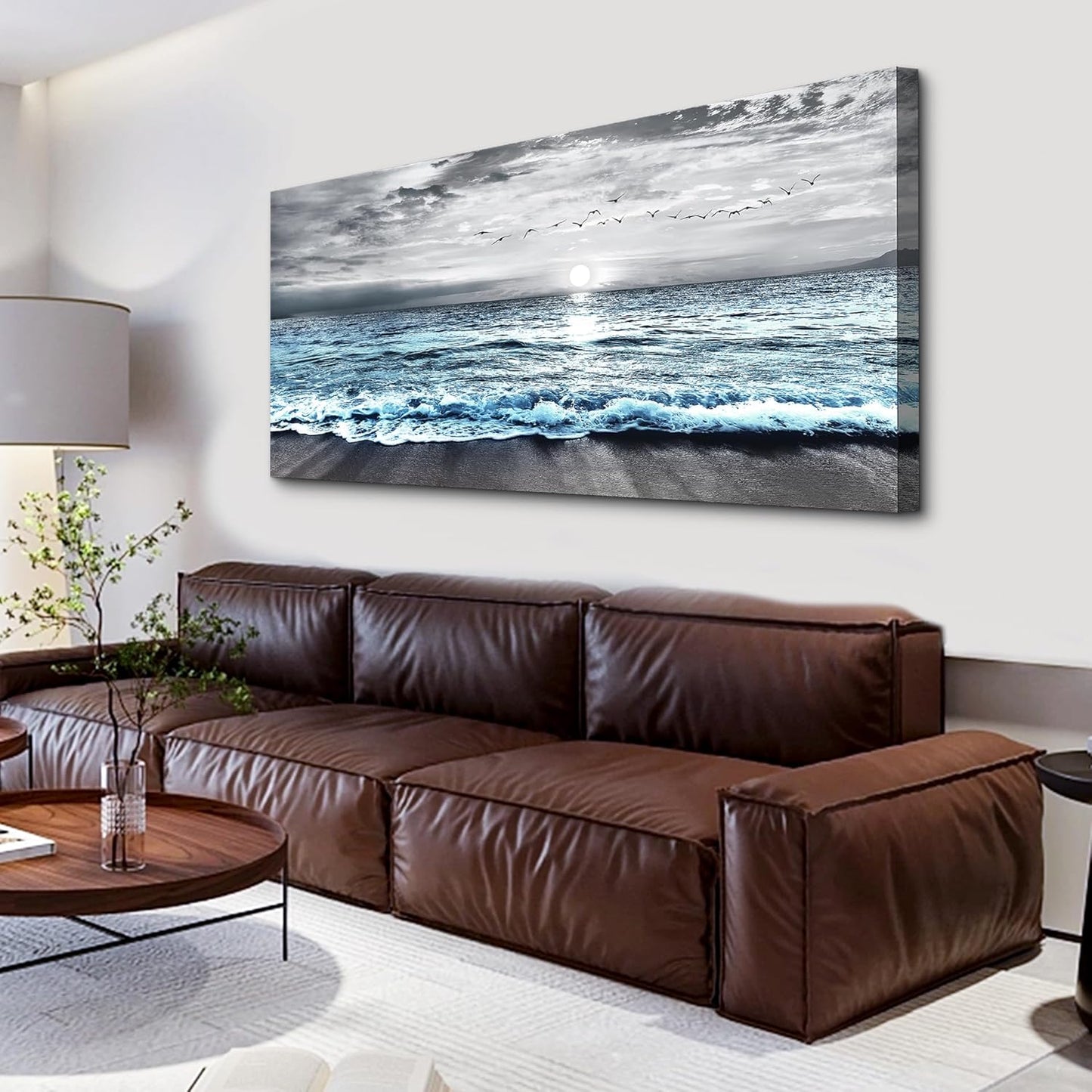 Lapremoly Black And White Beach Wall Painting Canvas Wall Art For Living Room Large Wall Decor For Bedroom Office Wall Decorations Blue Ocean Sea Wave landscape Pictures Artwork Posters Home Decor