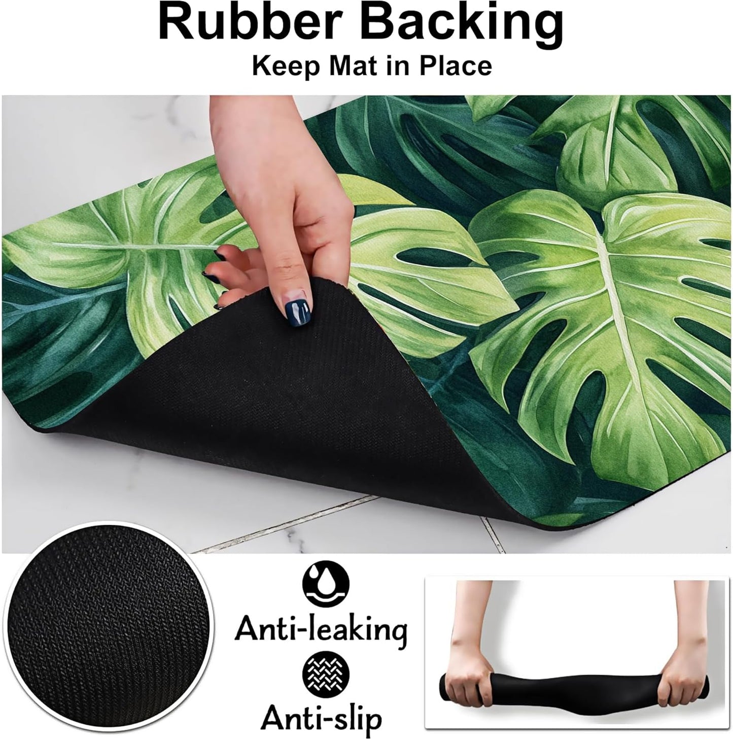 Tropical Palm Leaves Pet Feeding Mat-Quick Dry Absorbent Dog Cat Food Mat, Anti-Slip Water Bowl Mats for Messy Eaters-No Stains Indoor Pet Accessories 16"x24"