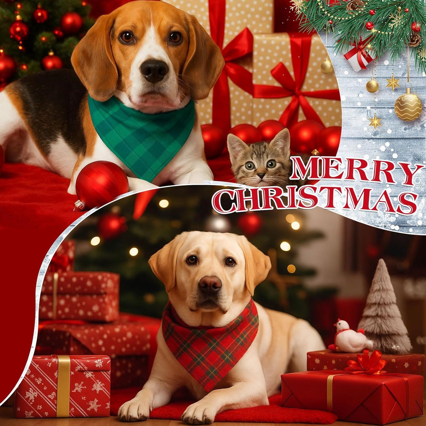 Abbylike 200 Pcs Christmas Dog Bandanas Bulk Xmas Red and Green Buffalo Plaid Bandanas for Dogs Triangle Kerchief Bibs Scarf Set for Pet Christmas Costume Photo Props Accessories Pet Shops, 25 Styles