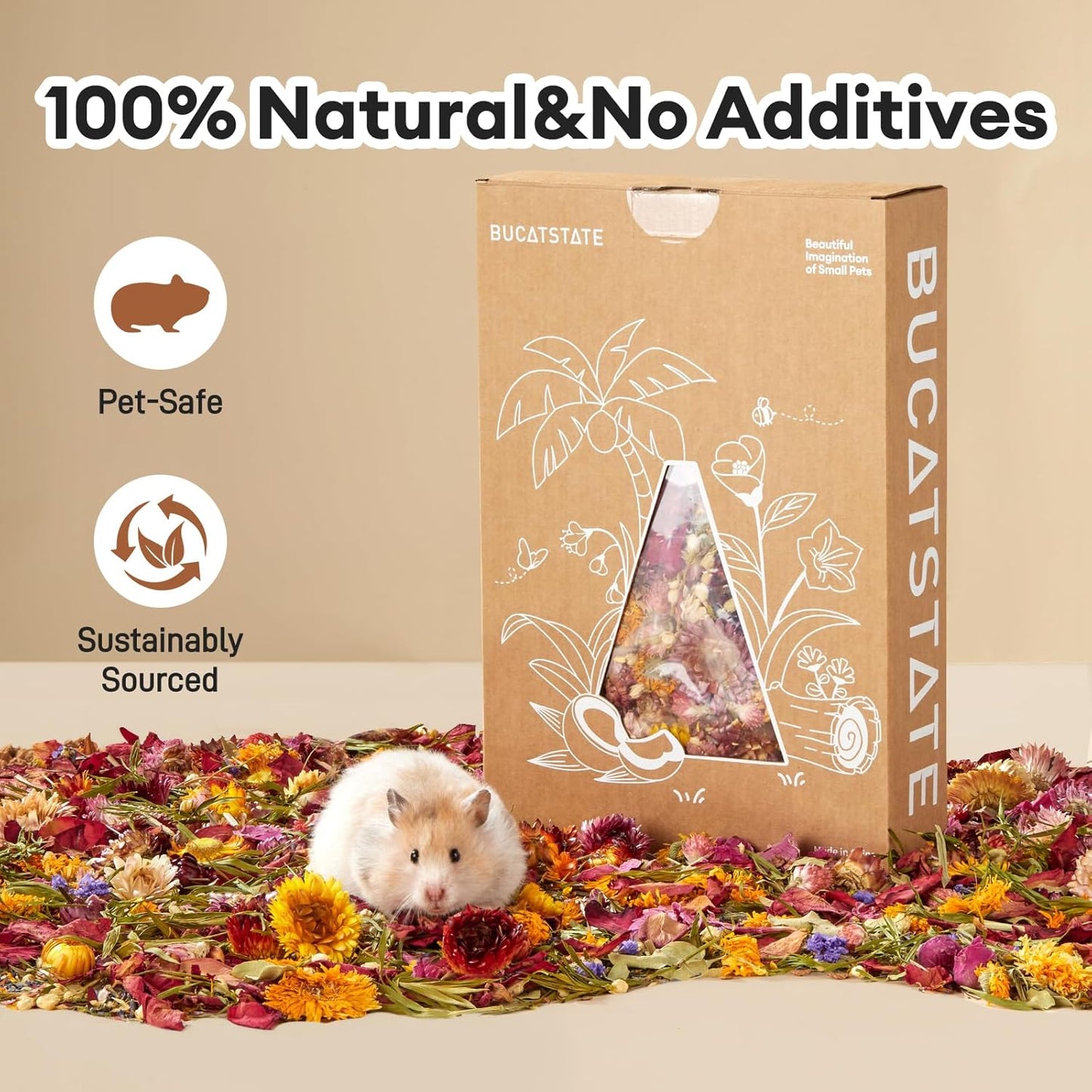 BUCATSTATE 5L Natural Flower & Hamster Bedding Soft Natural Bedding for Hamster Enrichment for Small Pets & Dwarf Syrian Hamsters, Gerbils, Mice,