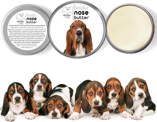 The Blissful Dog Basset Hound Nose Butter for Dry, Cracked Skin, Lick-Safe Dog Nose Balm with Moisturizing Shea Butter, Almond, Olive, and Essential Oils, Pet Supplies, Uncented, 1 oz.
