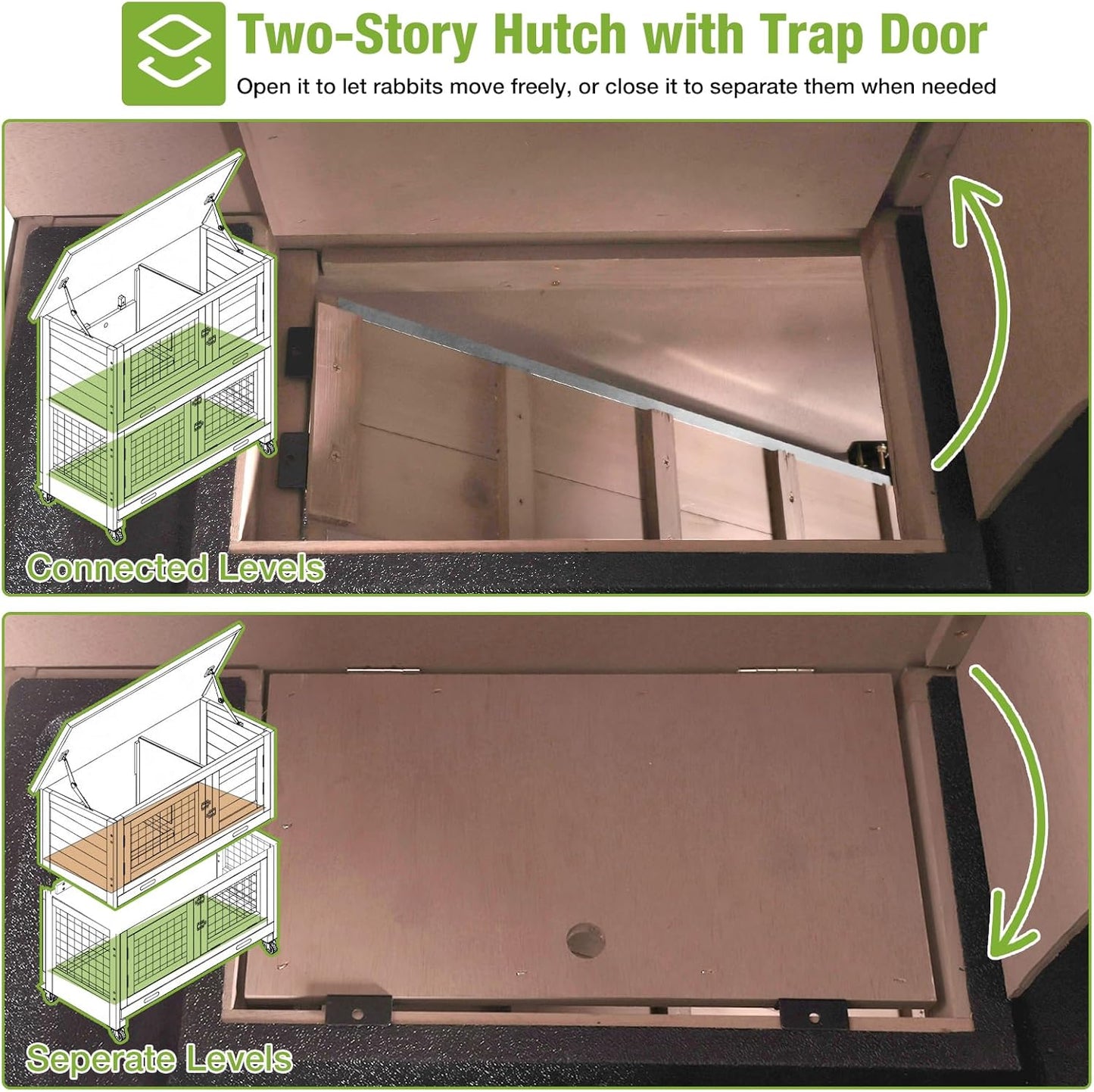 GUTINNEEN Rabbit Hutch Indoor Mobile Outdoor Bunny Cage with Openable Middle Door, Two Story Guinea Pig Cage with Wheels, 36" L x 17.7" W x 36.4" H