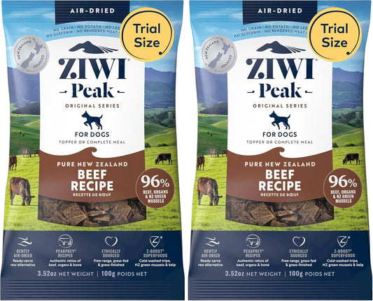 ZIWI Peak Air-Dried Dog Food – Beef - All Natural, High Protein, Grain Free, Limited Ingredient w/Superfoods (3.5oz) (Pack of 2)