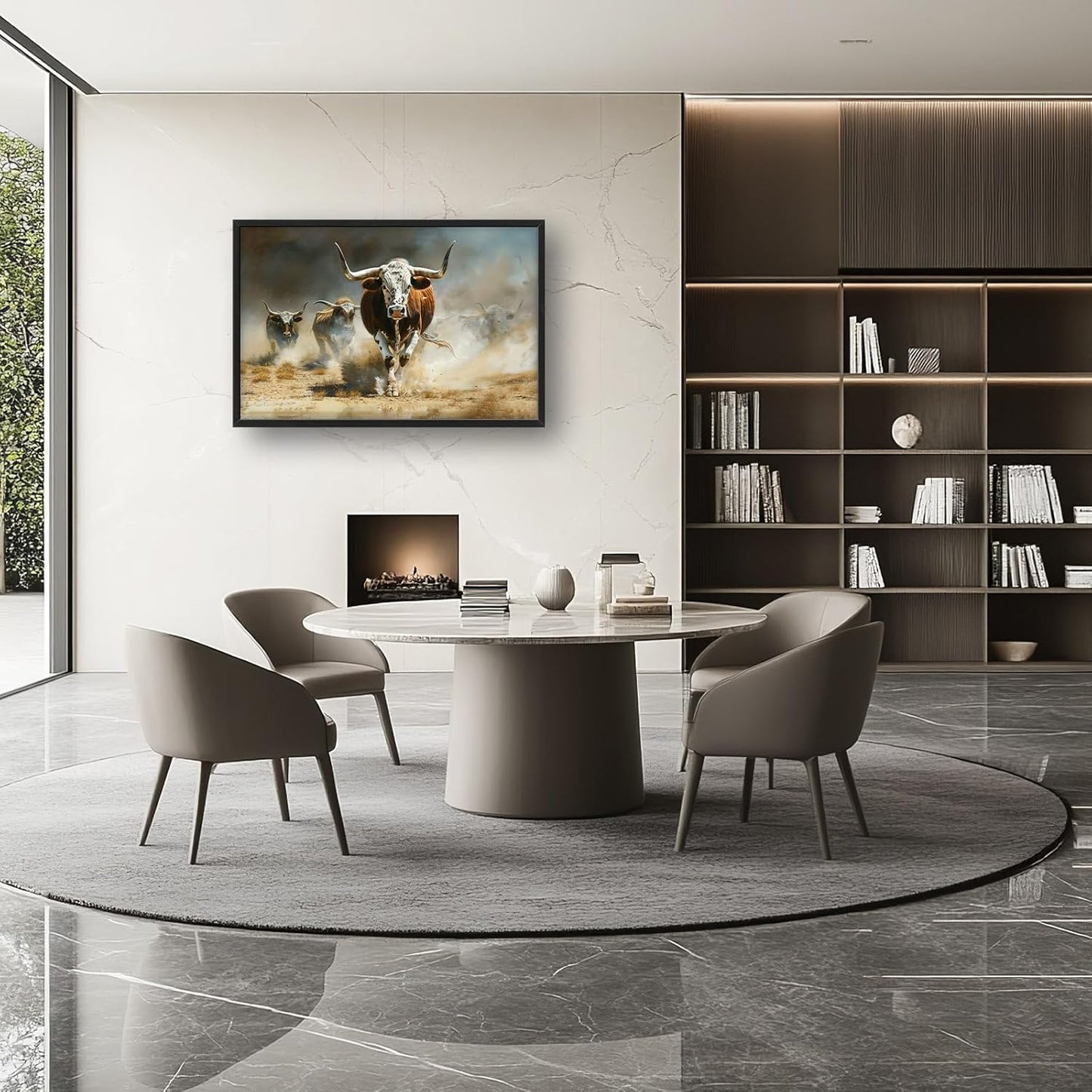 Highland Cow Large Wall Art Western Running Longhorn Pictures Rustic Wild Animal Wall Decor Canvas Print Painting Artwork for Bathroom Living Room Bedroom 36L" x 24W"