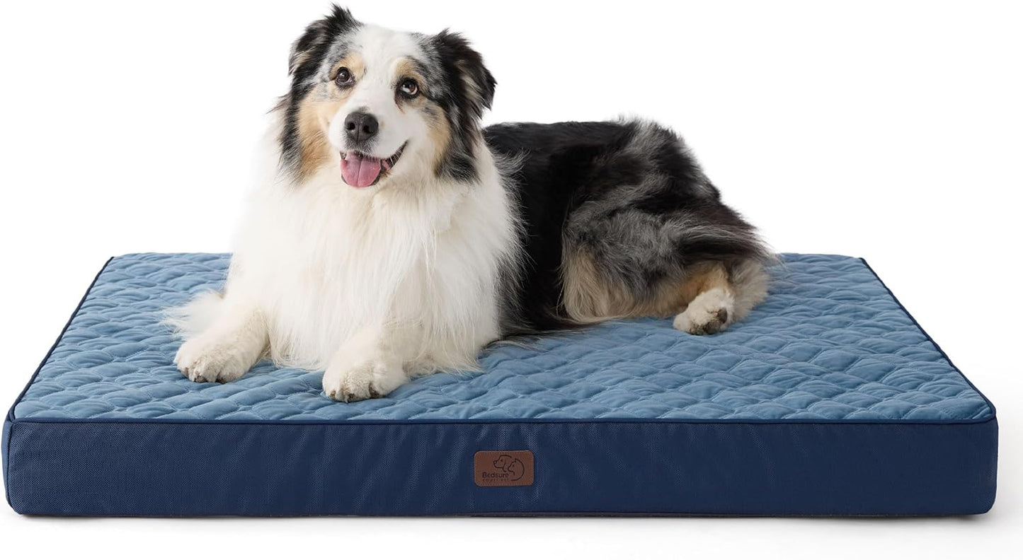 Bedsure Orthopedic Dog Bed for Extra Large Dogs and Crate - Thick Memory Foam Pet Mattress with Removable Washable Cover and Egg Crate Foam, Suitable for Pet Up to 100 lbs, XL 41x29x4 Inches, Navy