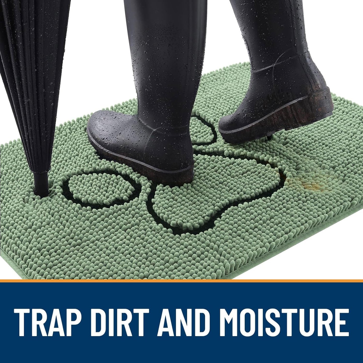 OLANLY Door Mat for Muddy Dog Paws 36x24, Absorbent Chenille Doormat with Paw Print Design, Non-Slip Washable Doormat for Indoor Entryway, Quick-Dry Pet Bed Mats for Dirty Dogs, Olive Green and Black