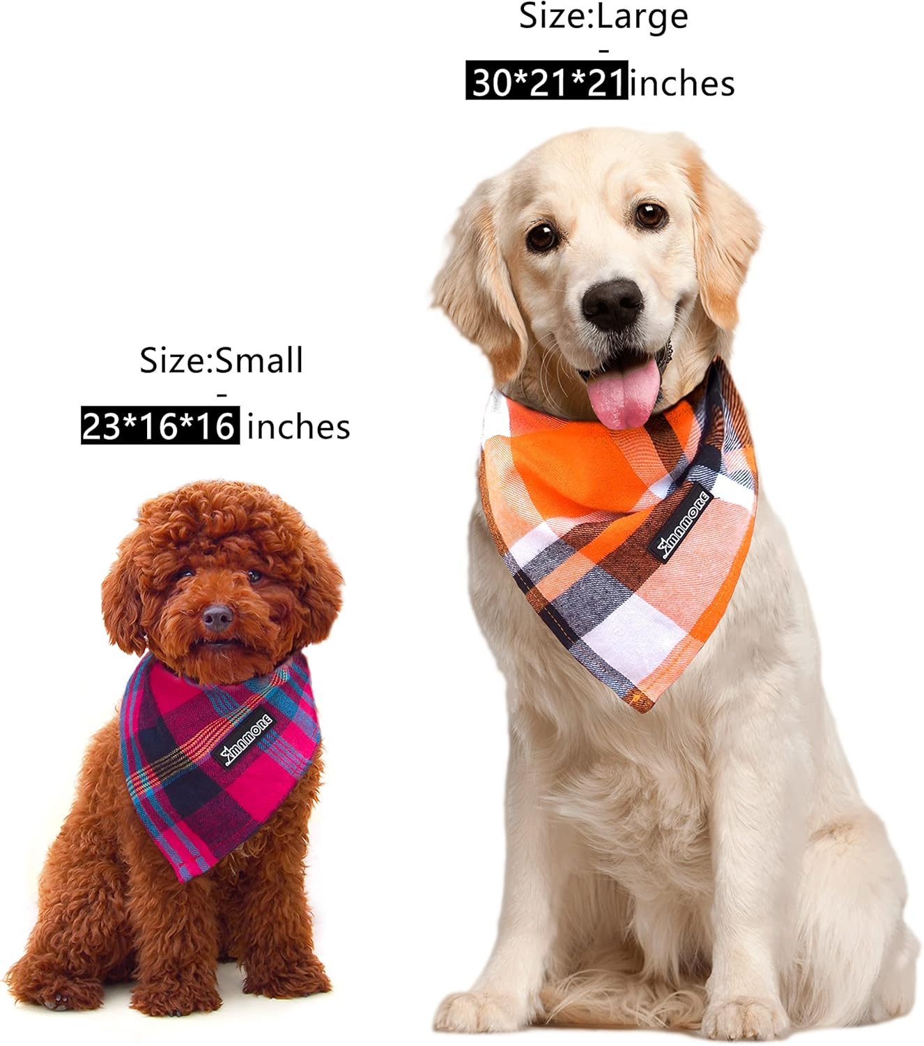 Adjustable Plaid Dog Bandanas,1PC Soft Washable Cotton Triangle Bib Kerchief Scarfs for Small Medium Large Dogs and Cats (Orange, Small)