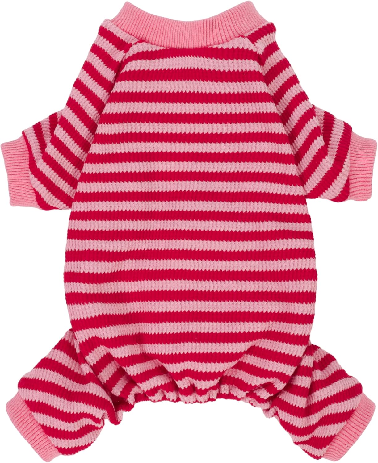 Fitwarm Pink and Red Striped Dog Pajamas, Waffle Dog Clothes for Small Dogs Girl Boy, Puppy Onesie with Feet, Pet Cat Outfit, Large