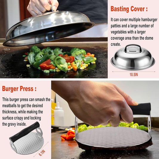 38PCS Flat Top Grill Accessories Set - Must Have for Your Outdoor with Professional Griddle Spatula, Cleaning Kit, Grill Basting Cover - Ideal Griddle Gift for Men Women