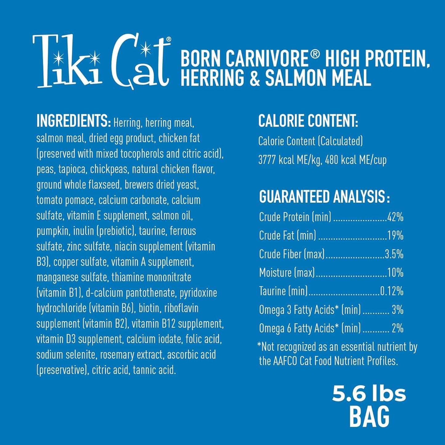 Tiki Cat Born Carnivore High Protein Dry Cat Food, Herring & Salmon Meal, 5.6 lbs. Bag
