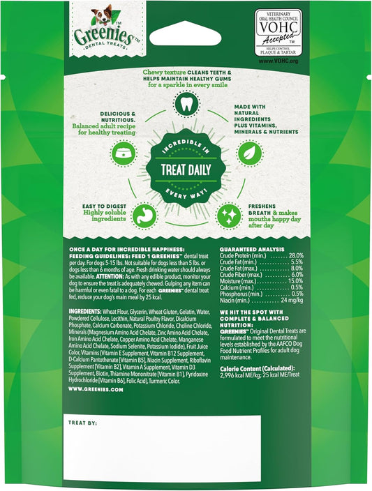 Greenies Original Teenie Natural Dental Care Dog Treats, 3 oz. Pack (11 Treats) (Pack of 2)