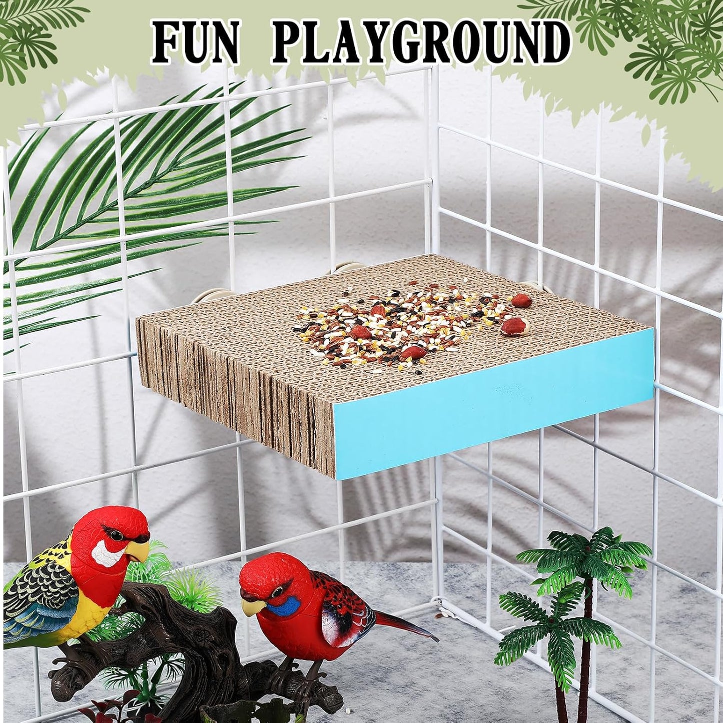 2 Pieces Bird Chew Toy Parrot Cage Perch Cardboard Platform Bird Paw Grinding Stand Parrot Cage Playground for Macaws, Small Parakeets, Conures, Budgies, Finches Conure Cockatiel (Large)