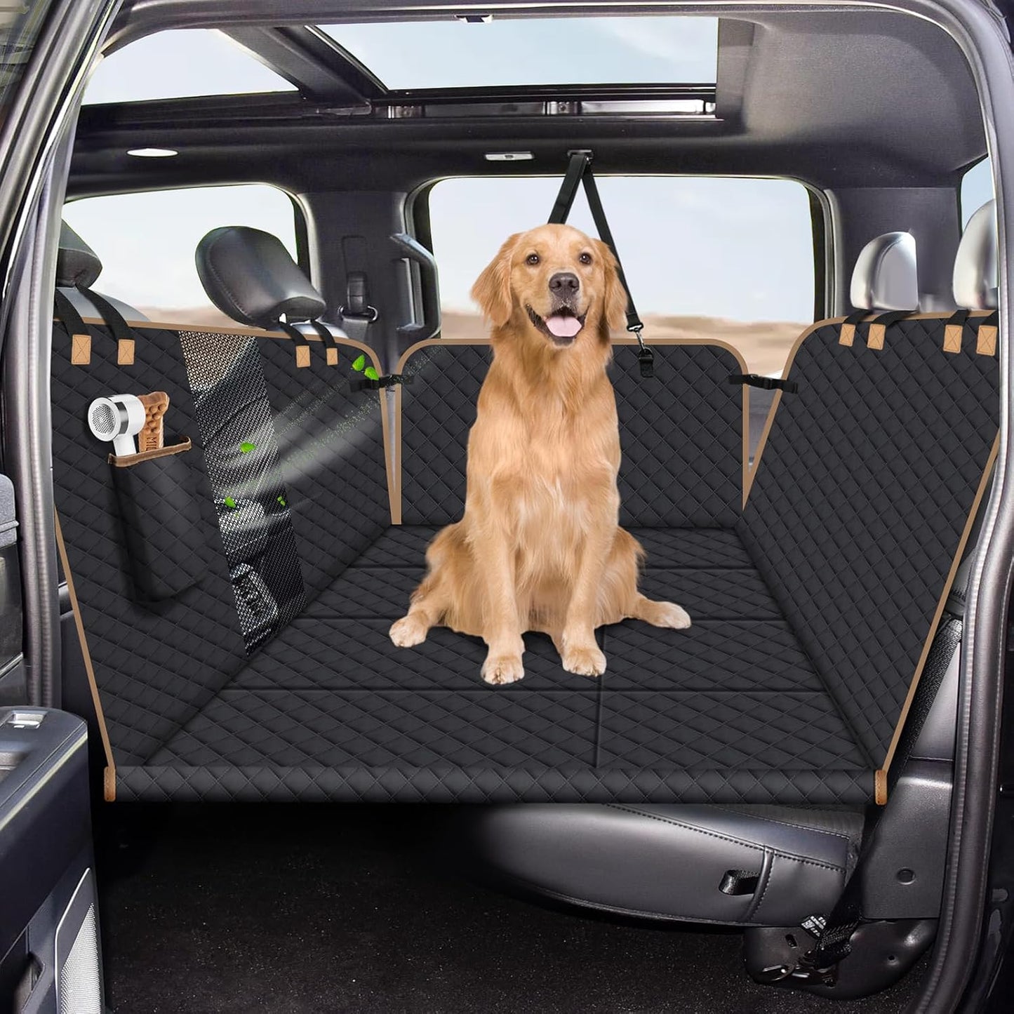 Dog Car Seat Cover for Back Seat, Dog Car Bed Cover with Strong Hard Bottom, Car Back Seat Extender Hammock for Car SUV Truck,4 Panels Black Large Size