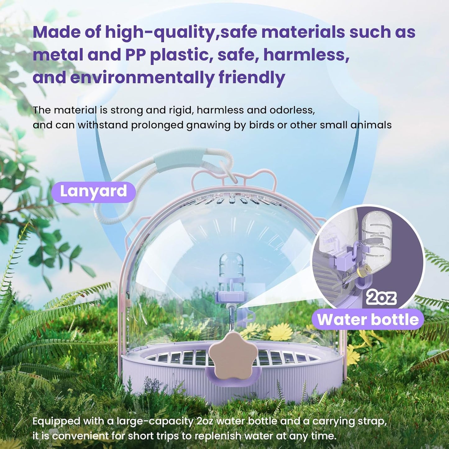 Birdcages,Carriers,Small Bird Travel Cage Carrier, Bird Carry Transport Bag,Small Animal Carrier,Travel Carry-Out Cage with Water Bottle (Purple)