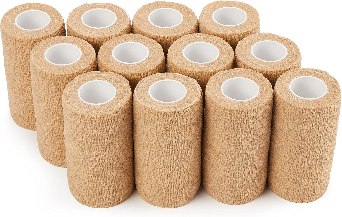 PHYTOP Self Adhesive Bandage Wrap 4 inches x 5 Yards, 12 Pack of Cohesive Tape for First Aid, Sports, Wrist and Ankle, Also for Horses & Dogs as Vet Wrap (Beige)