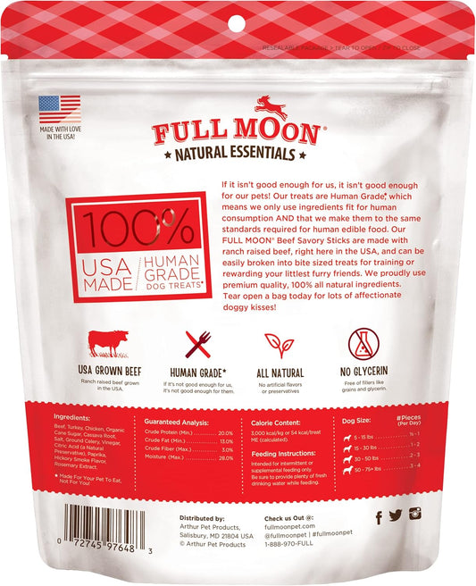 Full Moon All Natural Human Grade Dog Treats, Essential Beef Savory Sticks, 14 Ounce