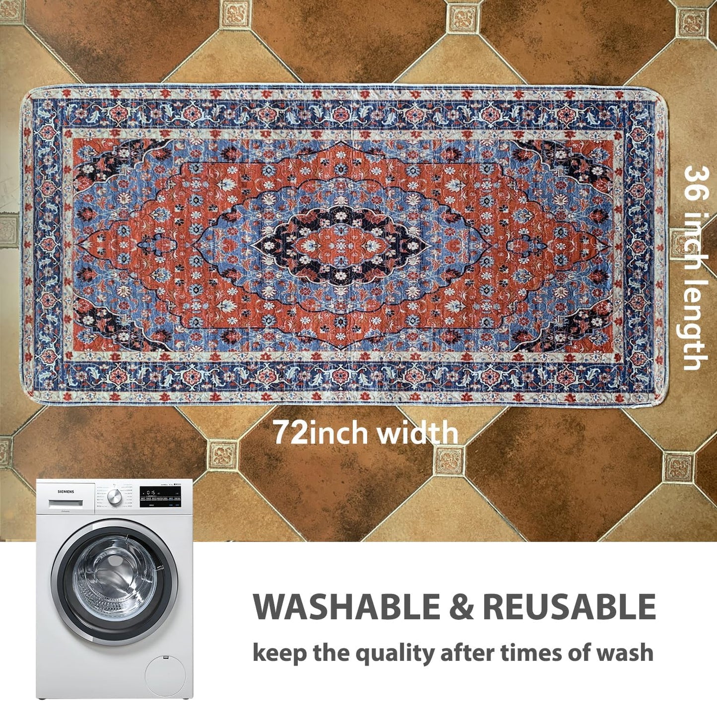 nunubaby Washable Pee Pads for Dogs, Stylish, Non-Slip and Leak-Proof Pee Pads. Reusable Potty Pads for Dogs for Crates and Floors.(Red/Floral, 36" x72")