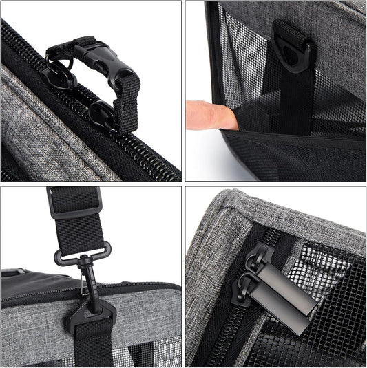 Pet Carrier for Medium Large Cats and Dogs, Dog Carrier Travel Bag with Adequate Ventilation, 5 Mesh Windows, 3 Entrance, Locking Safety Zippers, Padded Shoulder and Carrying Strap, Large