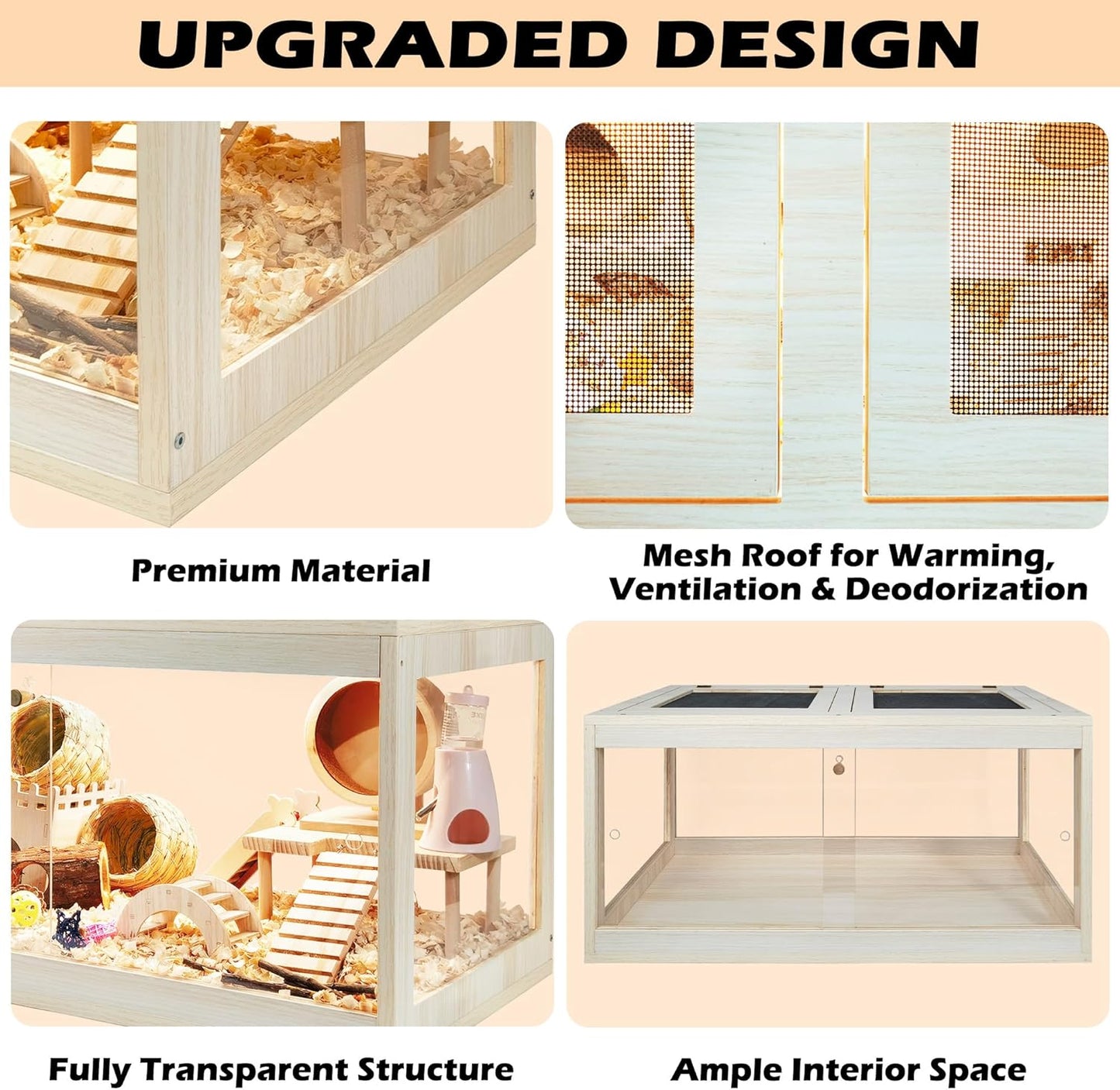 Prolee Hamster Habitat Chewproof, Mice and Rat Habitat with Transparent Sides, Hamster Cage with Openable Mesh Top, Solid Built with Lock Design (32" L x 16" W x 16" H)