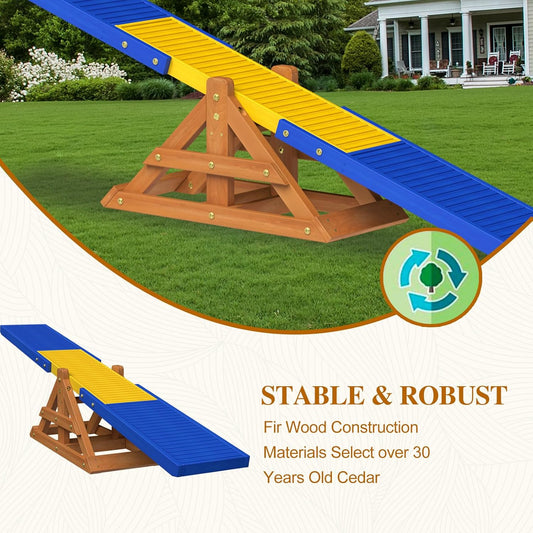 95" Wooden Dog Seesaw, Dogs Agility Course Backyard Set for Training and Exercise - Outdoor Big Dog Agility Equipment Practice See Saw