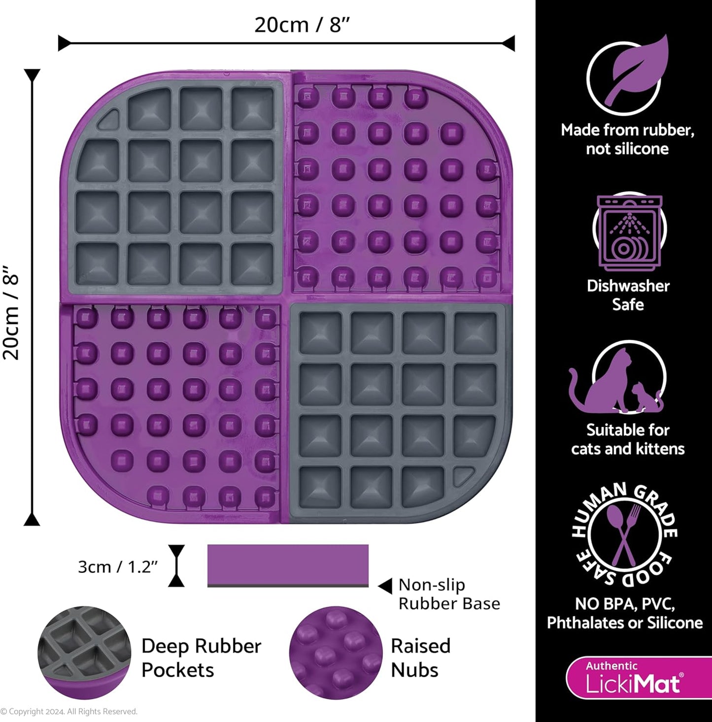 LickiMat Slomo, Cat Slow Feeder Lick Mat, Boredom Anxiety Reducer; Perfect for Food, Treats, Yogurt, or Peanut Butter. Fun Alternative to a Slow Feed Cat Bowl or Dish, Purple