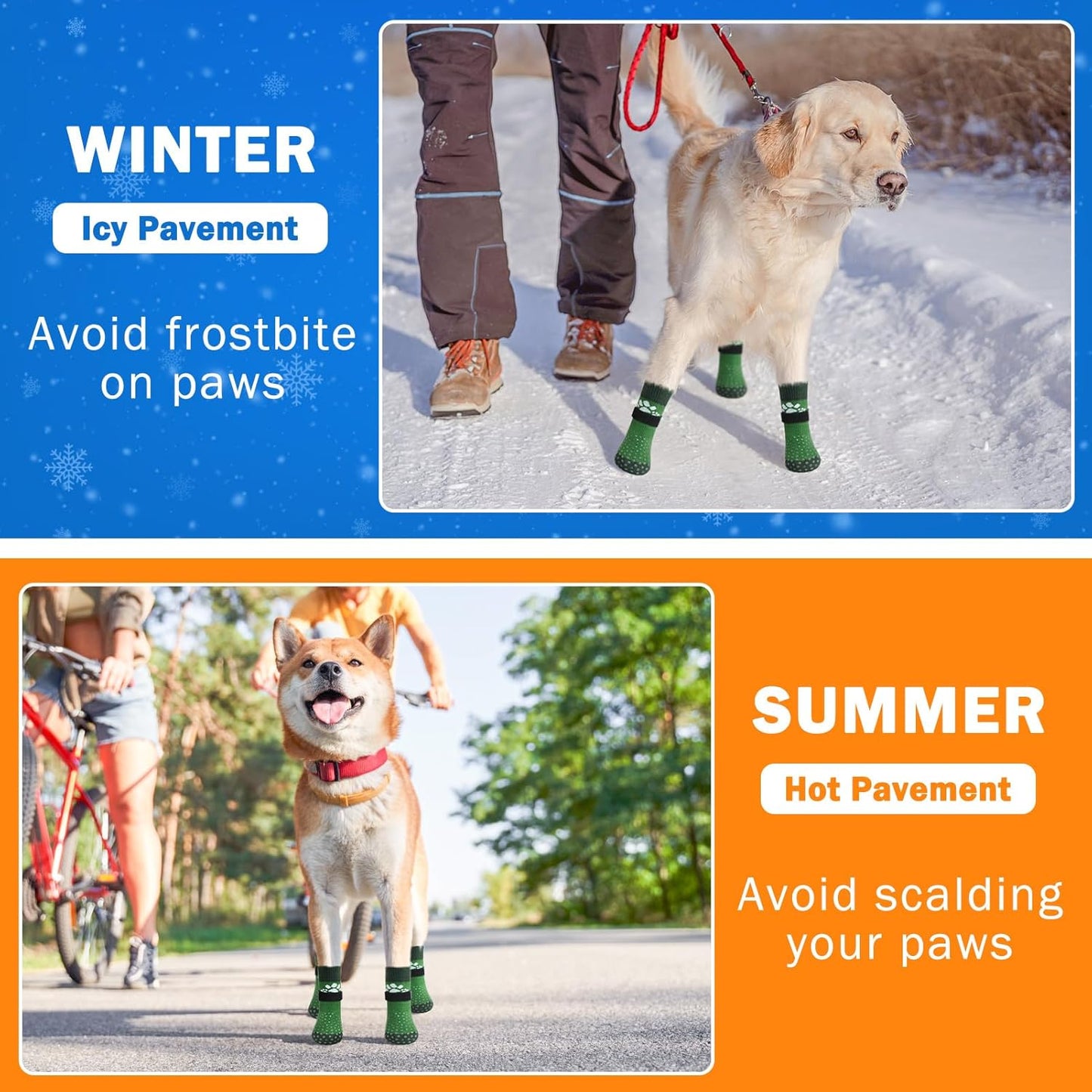 SCENEREAL Anti Slip Dog Sock to Prevent Licking Paws for Hardwood Floors, Boots & Paw Protector Shoes for Hot/Cold Pavement with Grippers, Double Sides Grips for Small Medium Large Senior Dogs, M